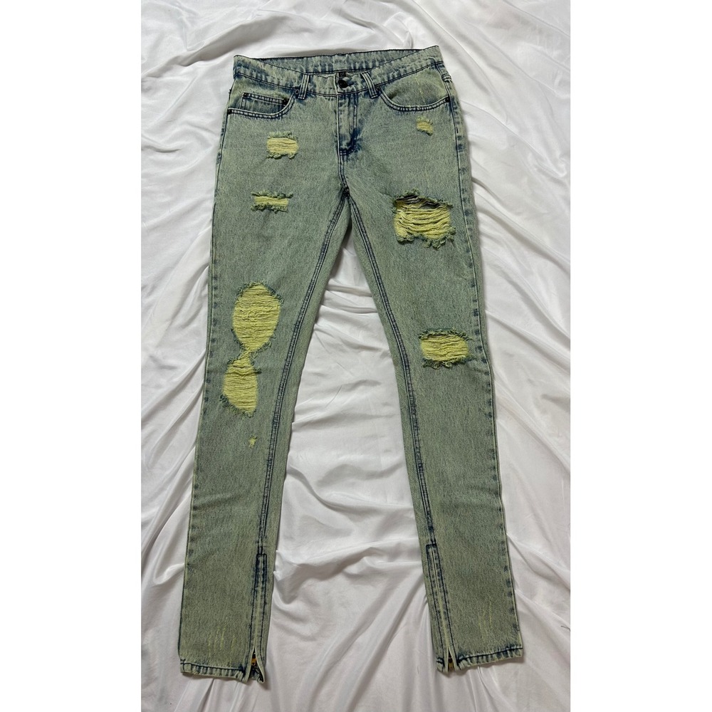 Young & Reckless Mens Distressed Acid Wash Ankle Zip Slim Jeans NWT Punk Size 29